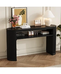 Rainsken Entryway Table with Open Shelf, Fluted Tables, Mid-Century Modern Foyer Table, for Entryway, Hallway, Living Room