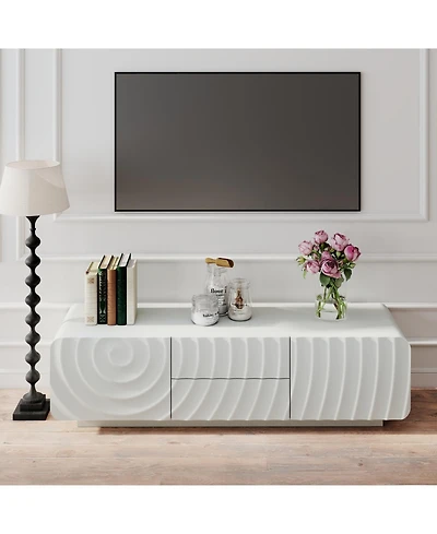 Rainsken 58 inch Tv Stand, Spiral Wave Design, With Storage Cabinet And 2 Drawers Tv Stand, for 60" Tv , Tv Media Console, for Living Dining