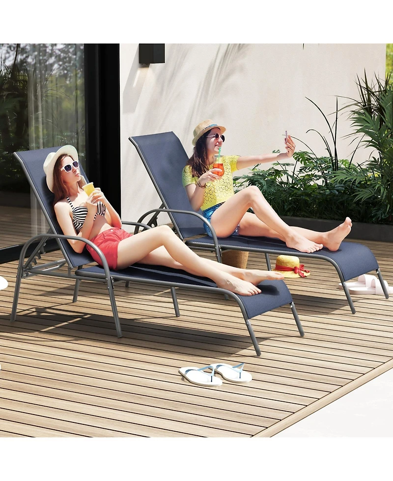 Gymax Lounge Chair Chaise Adjustable Reclining Armrest Patio