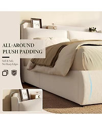 gaomon Full Upholstered Bed Frame with Shelf and Drawers- Beige Chenille Platform Bed with Built in Headboard Shelf for Phone and Books