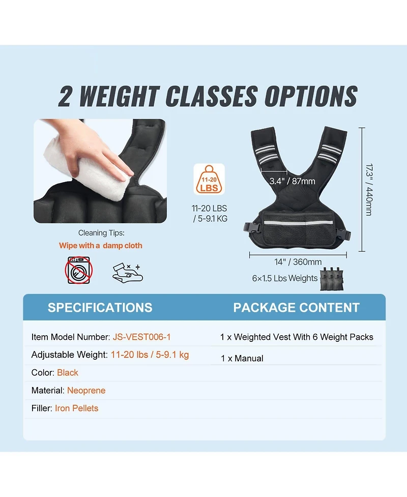 Mecale Adjustable Weighted Vest, 11-20 lb Vest with Ironsand Weights and Reflective Stripe for Strength Training