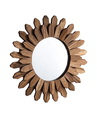 Busdays 12 Inch Rustic Wood Sunburst Wall Mirror Carbonized Black Boho Decor for Bedroom Living Room Bathroom Entryway