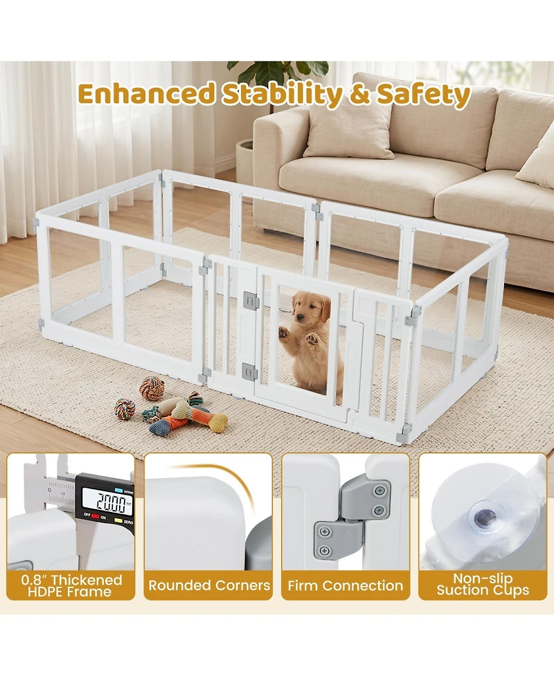 Gymax Clear Dog Playpen Transparent Pet Fence w/Door and Double Safety Locks