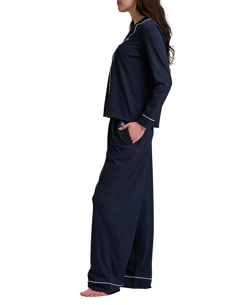 Tommy Hilfiger Women's Girlfriend Long-Sleeve Notch Collar Button-Up Top and Pant Pajama Set