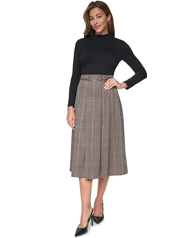 Eliza J Petite Mock Neck A-Line Twofer Midi Dress