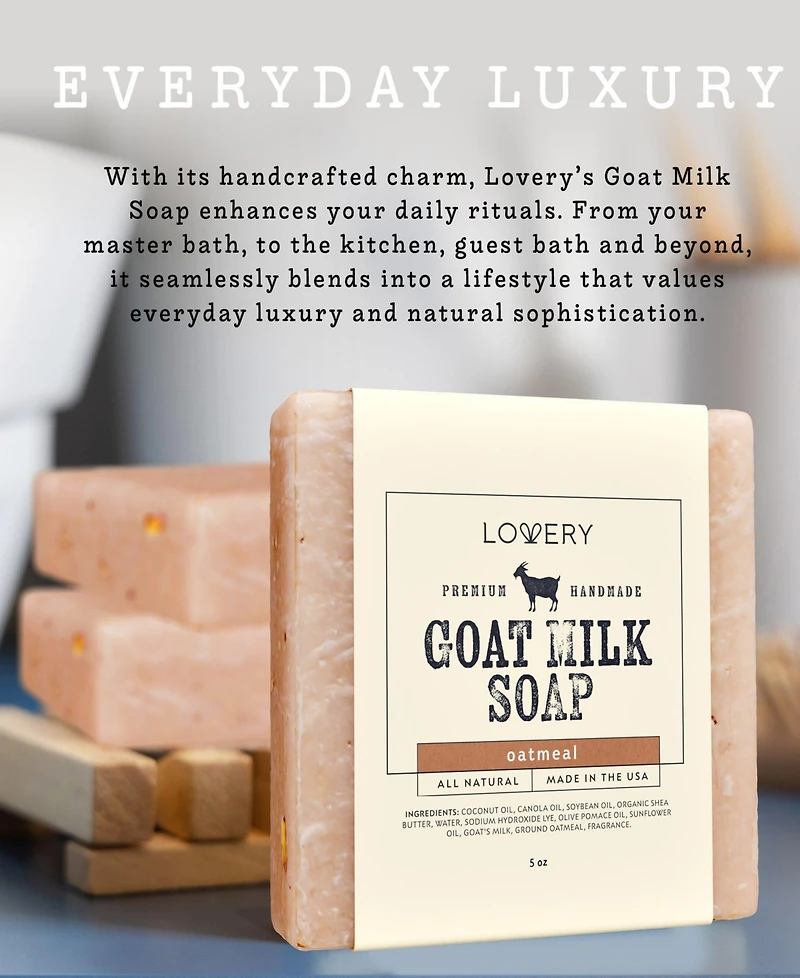 Lovery Handmade Goat Milk Soap Bar with Shea Butter - 3Pack Oatmeal Scent Made in Usa