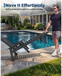 GarveeLife Rolling Outdoor Chaise Lounge Chair, 5-Position Adjustable Backrest, Wheels, Cup Holder for Deck, Garden, Backyard