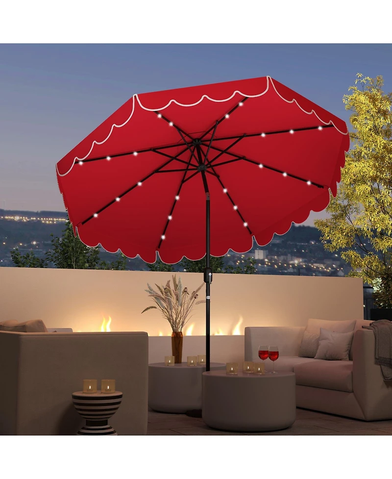 Gouun 9.3 feet Solar Patio Umbrella with 24 Led Lights, Vented Top and Ruffles
