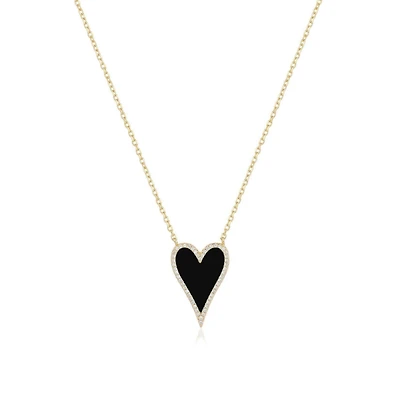 The Lovery Elongated Onyx Cz Halo Heart Necklace 14K Gold-Plated Sterling Silver