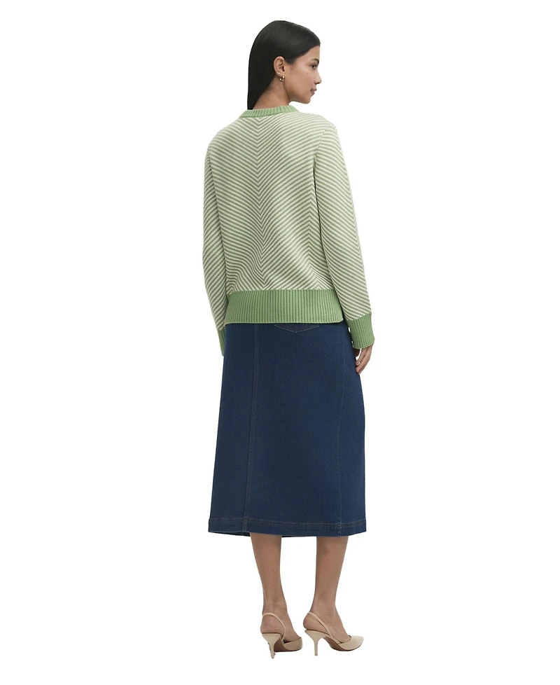 Finery London Women's Stella Chevron-Striped Long-Sleeve Crewneck Sweater
