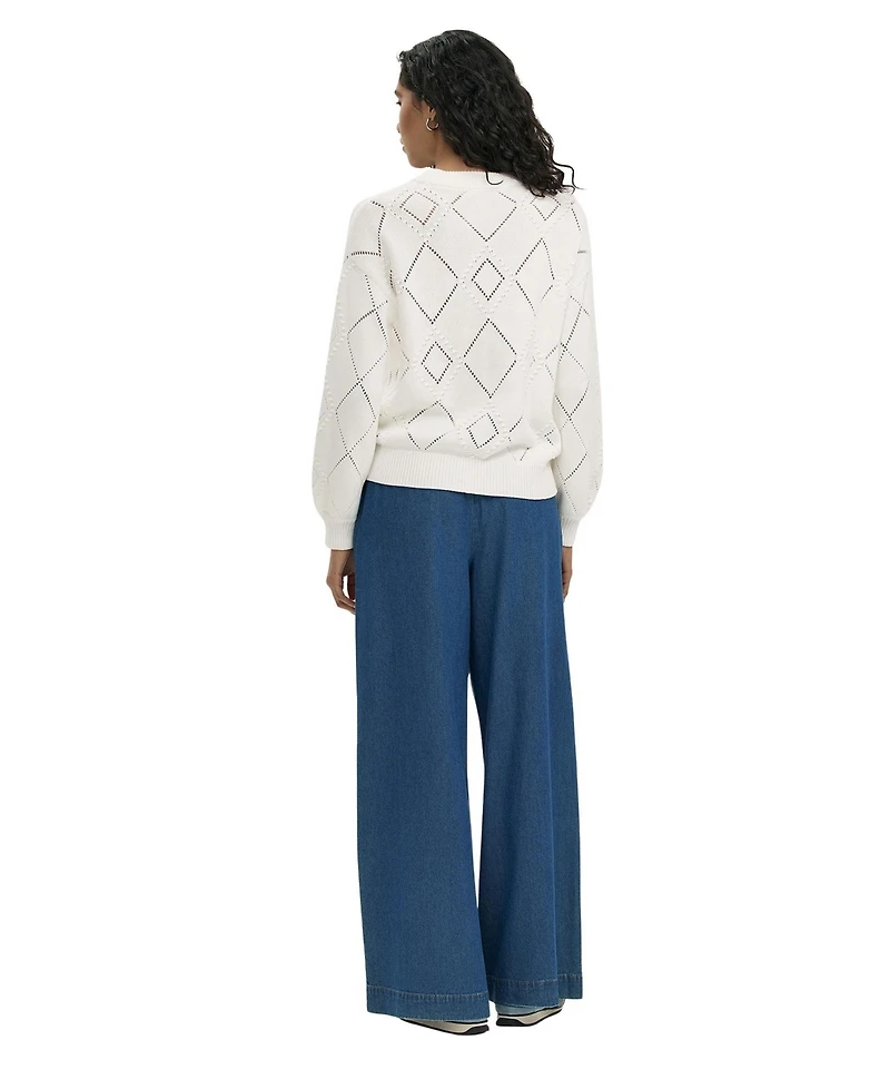 Finery London Women's Odette Diamond Pointelle Crewneck Long-Sleeve Sweater