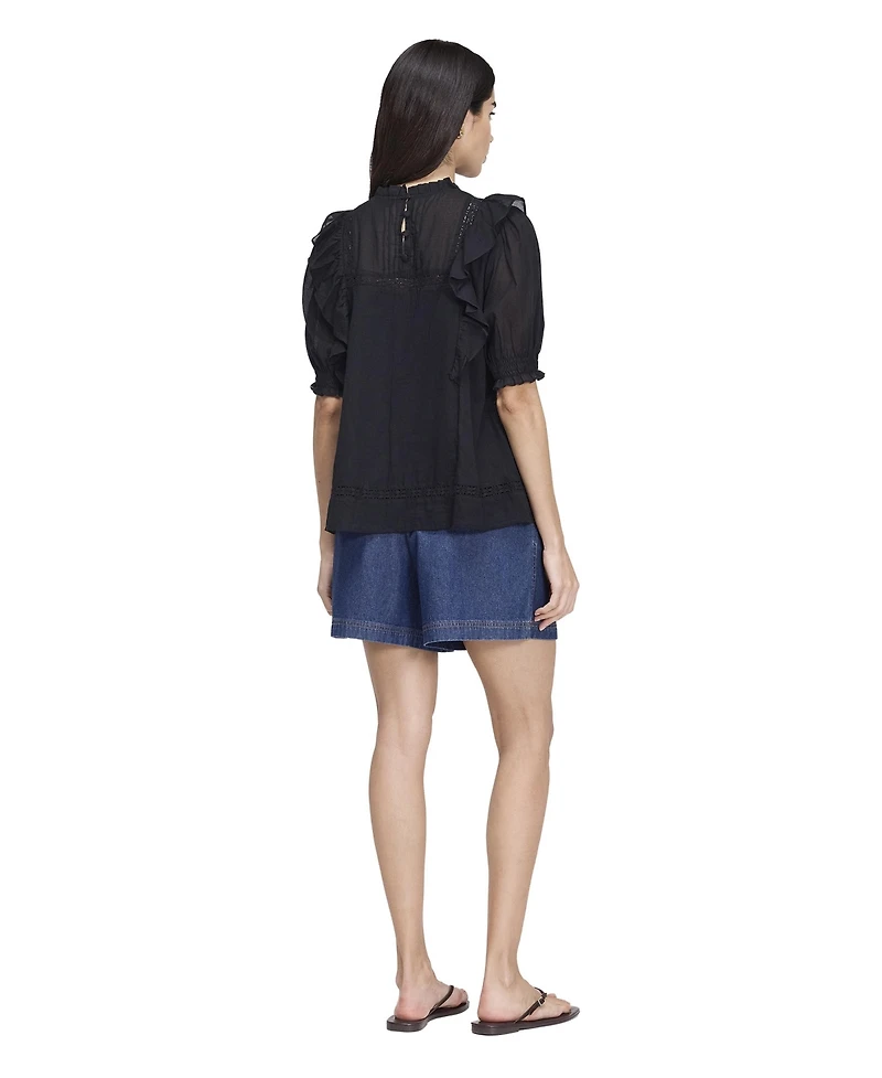 Finery London Women's Jolin High-Neck Puff-Sleeve Cotton Top