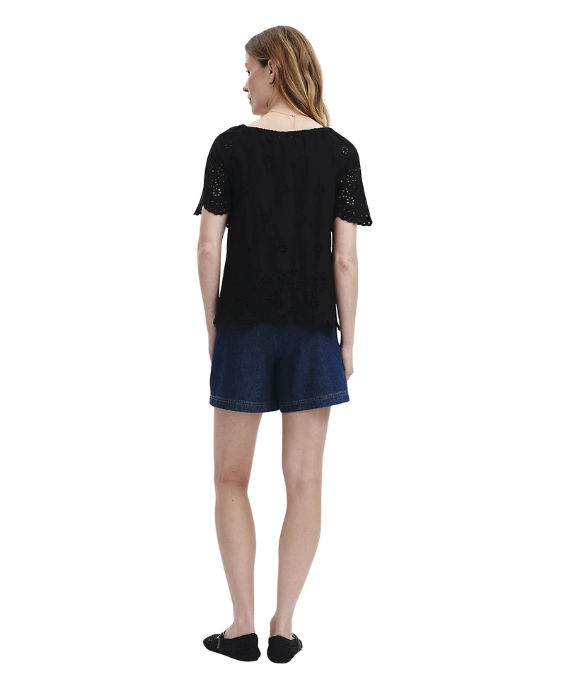 Finery London Women's Ruthie Floral-Embroidered V-Neck Short-Sleeve Top