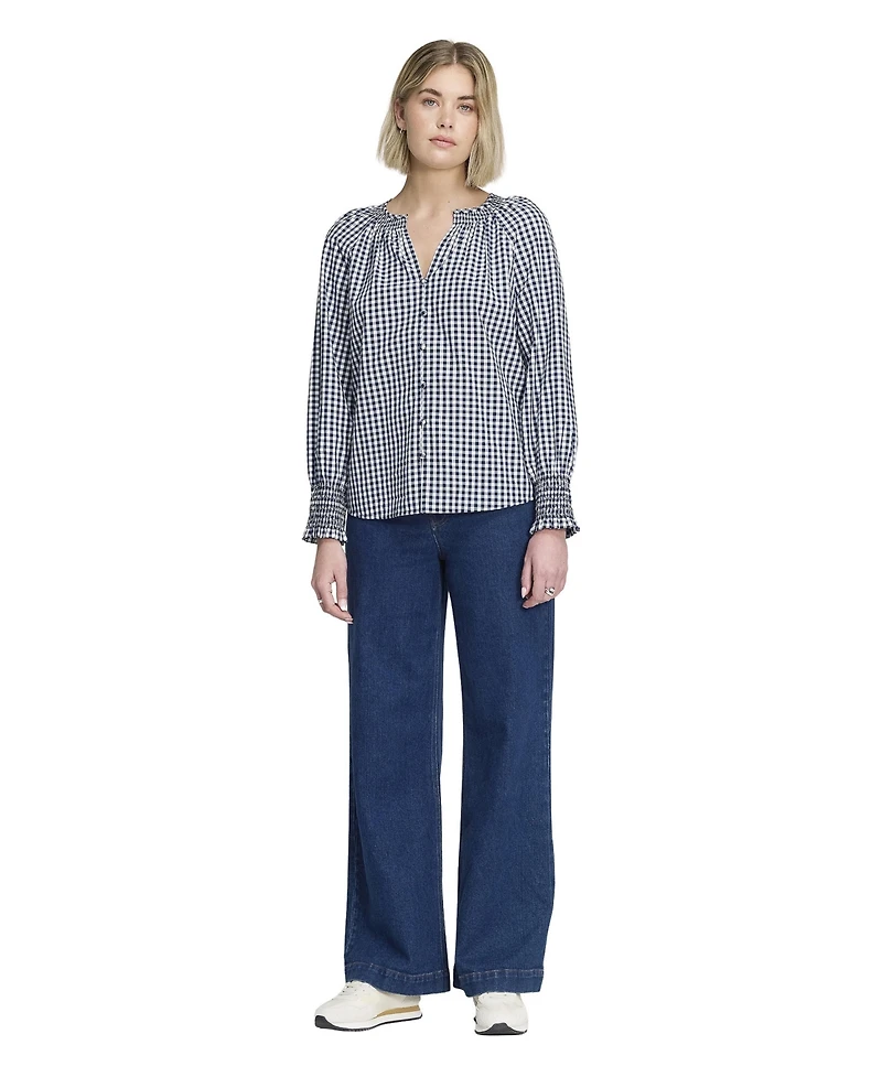 Finery London Women's Sandy Gingham Long-Sleeve V-Neck Blouse