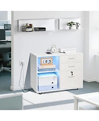 Slickblue 3 Drawer Mobile File Cabinet with Led Light and Storage Shelves