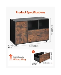 Slickblue Wood Mobile File Cabinet with Lockable Wheels and Shelves