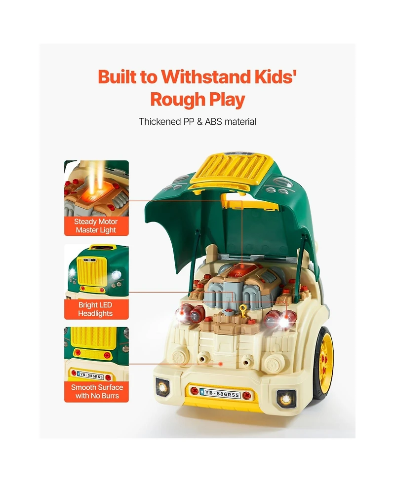 Sugift Mechanic Engine Lights, Sounds and Steering Wheel 60-Piece Playset, Ages 3+