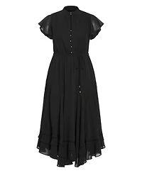 City Chic Plus Size Yasmine Victorian-Turtleneck Sheer Cap-Flutter Sleeves Maxi Dress