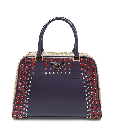 Pre-Owned Prada Women's Crystal and Stud Embellished Saffiano Leather Satchel