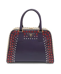 Pre-Owned Prada Women's Crystal and Stud Embellished Saffiano Leather Satchel