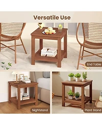 Mecale 18 in Square 2-Tier Wood End Table with Bottom Shelf