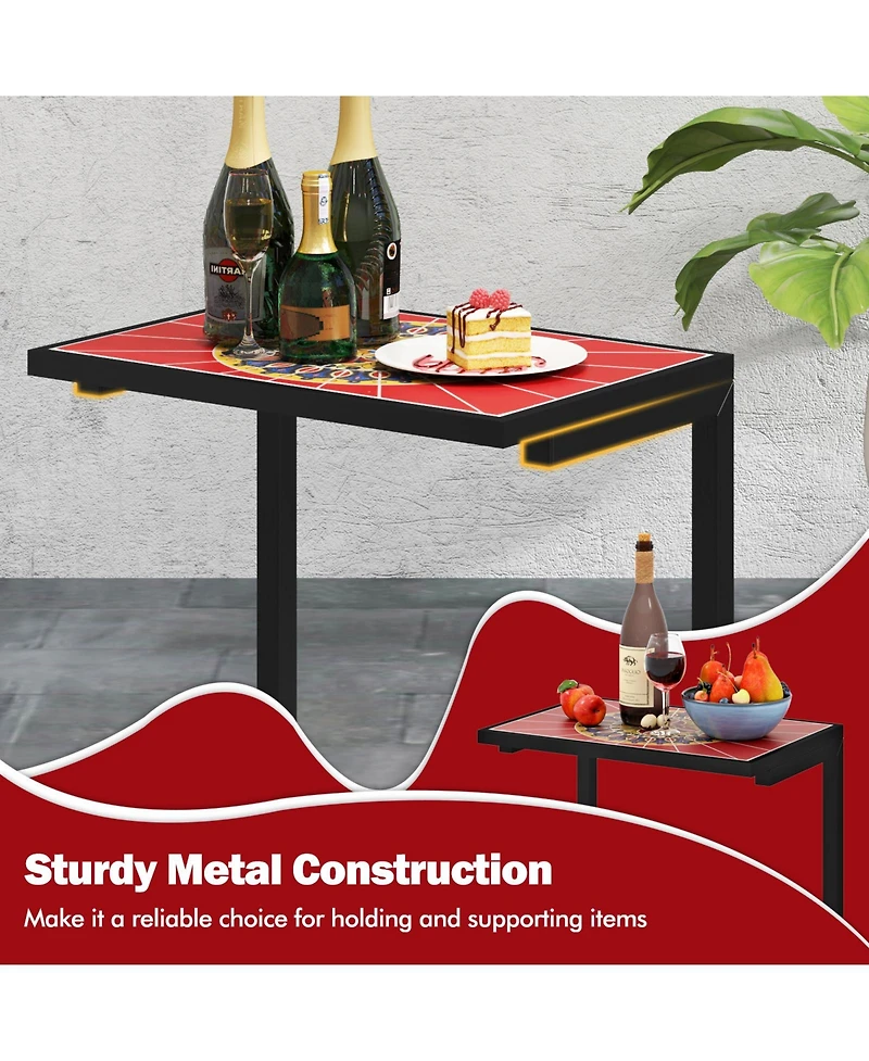 Mecale C-Shaped Outdoor End Table with Mosaic Ceramic Tile Top