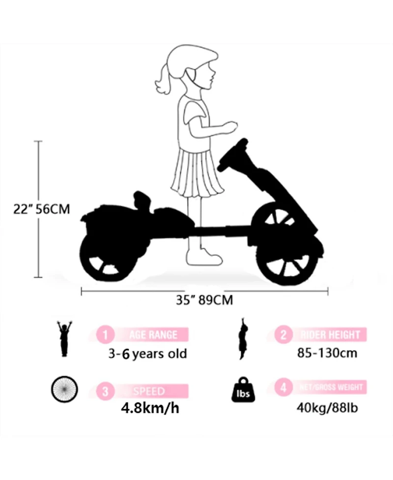 Yobtop 12V Electric Kids Pedal Go Kart - Foldable Outdoor Ride On Toy with Adjustable Seat, 4 Non-Slip Eva Wheels, Boys Girls Ages 3-6