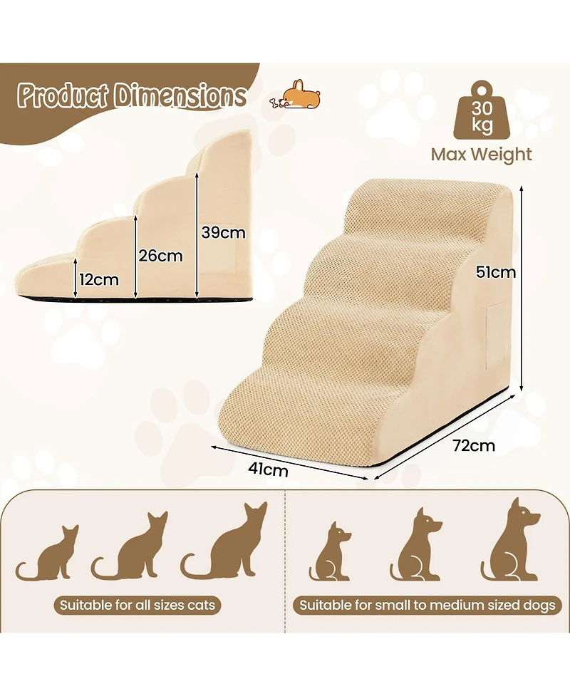 Gymax 4-Tier Foam Dog Ramp Non-Slip Dog Steps w/Gentle Slope Surface for High Sofa