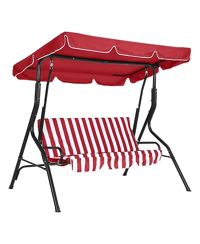 gaomon 3-Seat Outdoor Porch Swing with Adjustable Canopy, Patio Glider Bench with Cushions and Steel Frame for Backyard, Garden and Deck