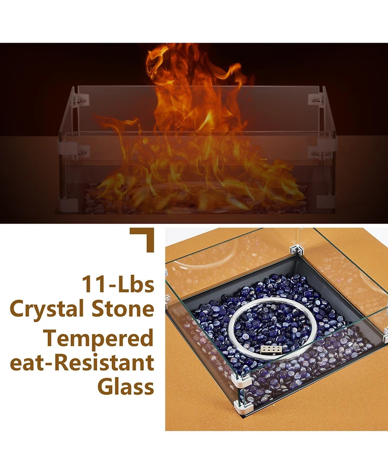50,000 Btu Propane Fire Pit Table with Wind Guard, Glass Beads, Lid and Waterproof Cover, Convertible Outdoor Patio Table, 36"/56" Variations
