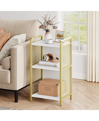 Modern Gold Coffee Table with Mdf Top and Metal Mesh Frame, Accent Side Table with Scratch-Resistant Finish and Polished Edges