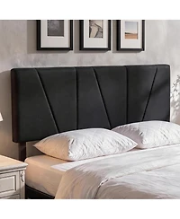 Full/Queen Upholstered Headboard Only, Black Linen Headboard with Adjustable Height, High-Density Padding, Wood Frame and Metal Legs