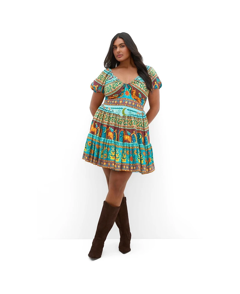City Chic Women's Amaria Print Short-Sleeve V-Neck Mini Dress