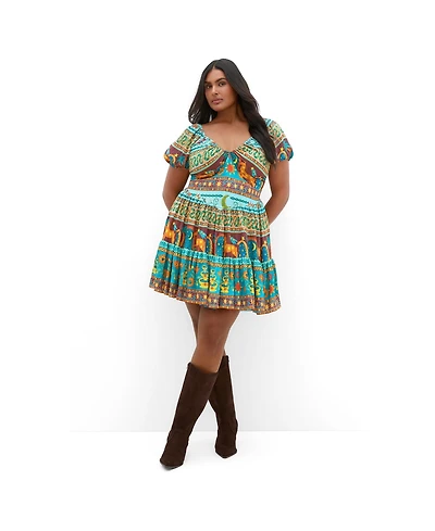 City Chic Women's Amaria Print Short-Sleeve V-Neck Mini Dress