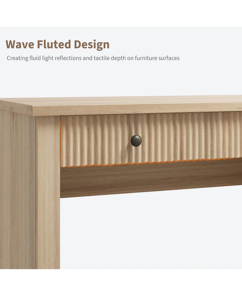 homfan 54" Fluted Executive Desk with File Drawer & Storage Drawers,Natural