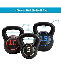 Glintex Kettlebell Set, 3 Hdpe Kettlebells at 5, 10 and 15 lbs