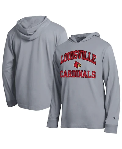 Champion Men's Heather Gray Louisville Cardinals High Motor All-Star Long Sleeve Hooded Sweatshirt