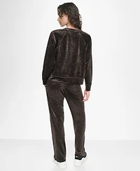 Womens Leopard Print Velour Raglan Set