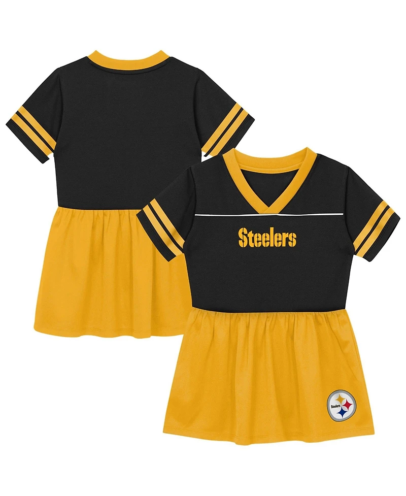 Outerstuff Toddler Girls' 2T-5T Pittsburgh Steelers Stadium Lights V-Neck Short-Sleeve Fit & Flare Dress