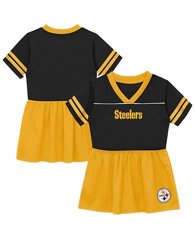 Outerstuff Toddler Girls' 2T-5T Pittsburgh Steelers Stadium Lights V-Neck Short-Sleeve Fit & Flare Dress