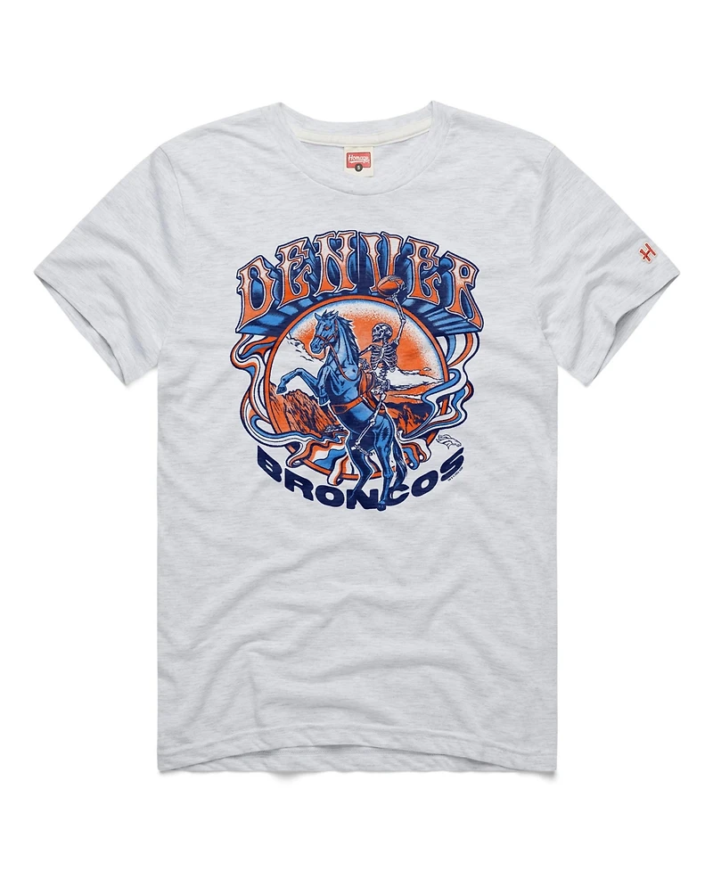 Homage Men's Ash Denver Broncos Nfl x Grateful Dead Tri-Blend T-Shirt