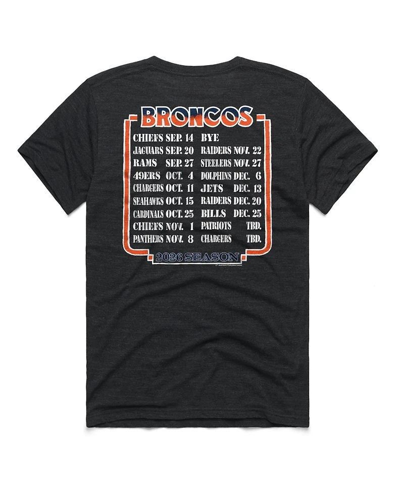 Homage Men's and Women's Denver Broncos 2026 Nfl Schedule Queen Tri-Blend T-Shirt