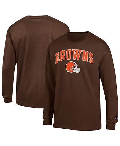 Champion Men's Cleveland Browns Arch Over Logo Long Sleeve Relaxed-Fit Screen-Print T-Shirt