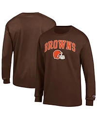 Champion Men's Cleveland Browns Arch Over Logo Long Sleeve Relaxed-Fit Screen-Print T-Shirt