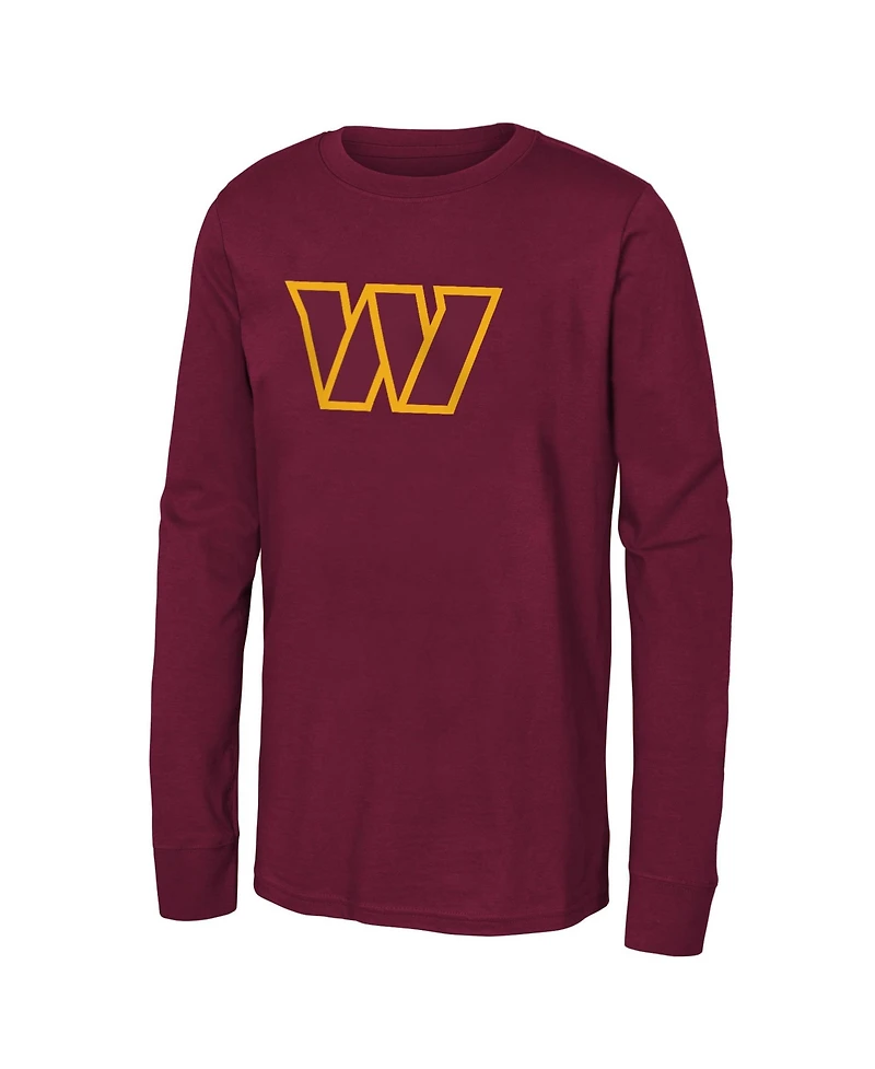 Outerstuff Boys' and Girls' 4-16 Washington Commanders Primary Logo Long-Sleeve Crewneck T-Shirt