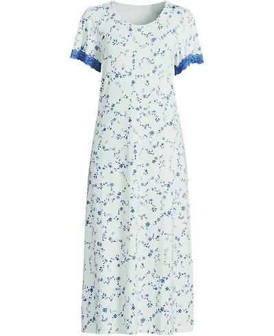 Lands' End Plus Cooling Floral Mid-Calf Short-Sleeve Scoop Neck Nightgown