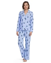 Lands' End Women's Cotton Long-Sleeve Pajama Top and Pants Set