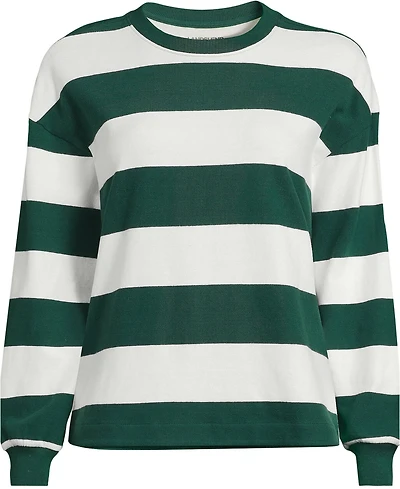Lands' End Plus Long-Sleeve Breton-Stripe Relaxed-Fit T-Shirt