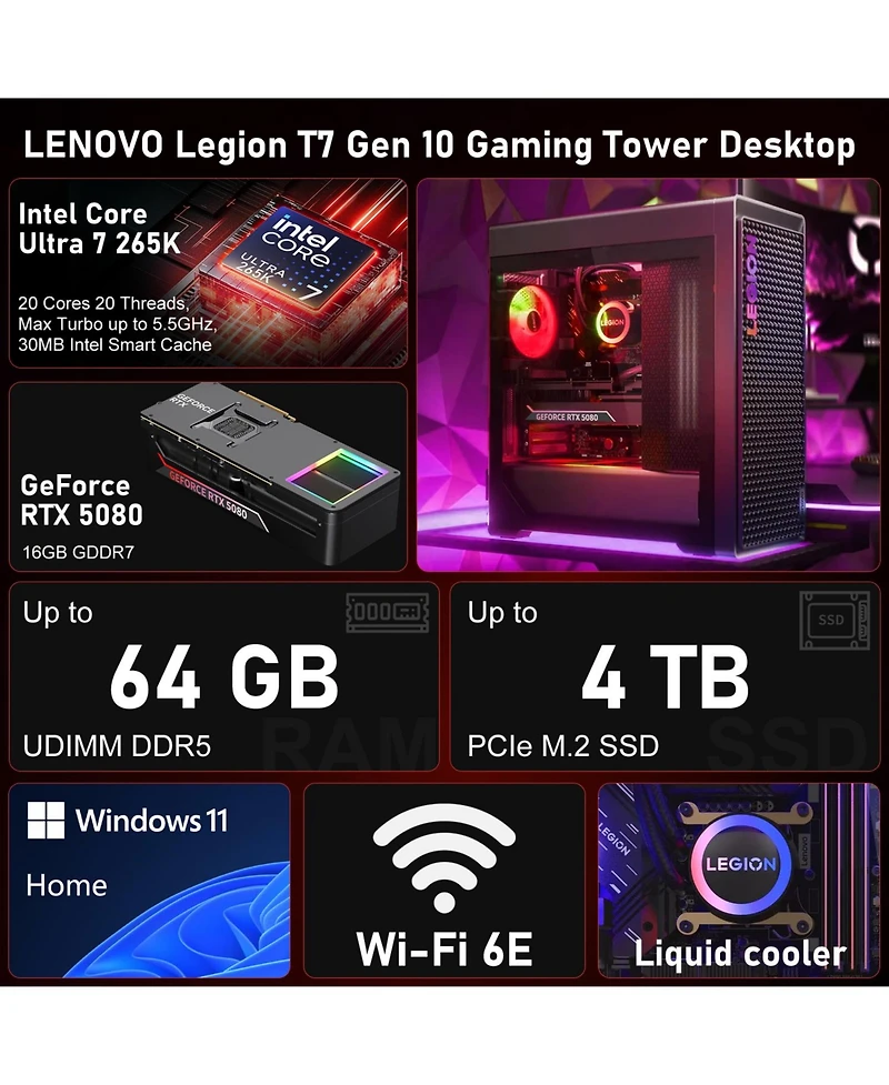 Lenovo Legion Rtx 5080 Gaming Liquid-Cooled Desktop