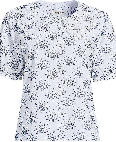 Lands' End Plus Ruffle-Collar Puff-Sleeve Blouse